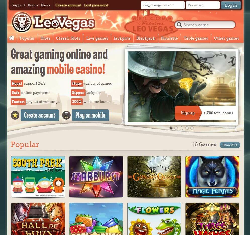 LeoVegas bonus homepage