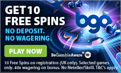 BGO: 10 wager-free spins + up to £200 on first deposit