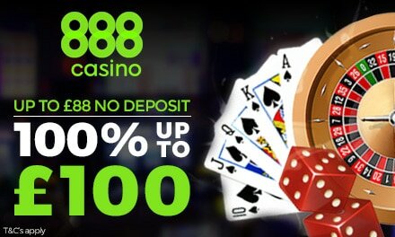 Get 100% up to £100 + £88 no deposit at 888 Casino