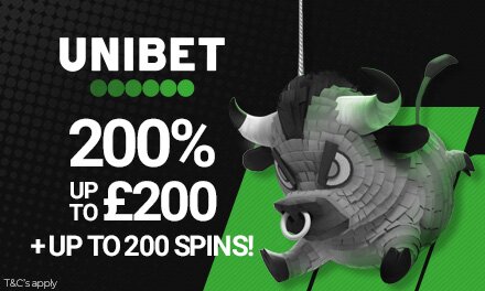 Unibet: 200% up to £200 + up to 200 spins!