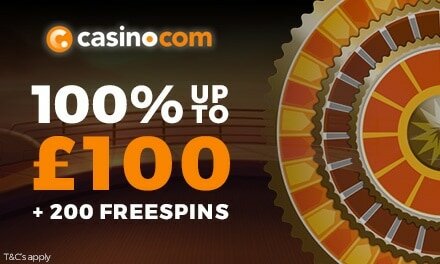 Casino.com: 100% up to £100 + 200 spins
