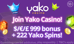 10 bonus spins + 100% up to €999 + 222 bonus spins at Yako Casino