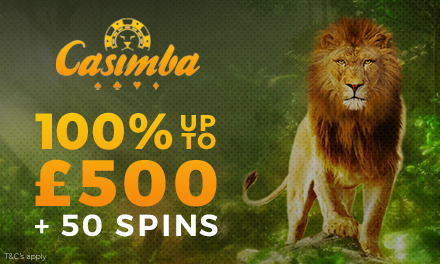 100% up to £500 + 50 free spins at Casimba